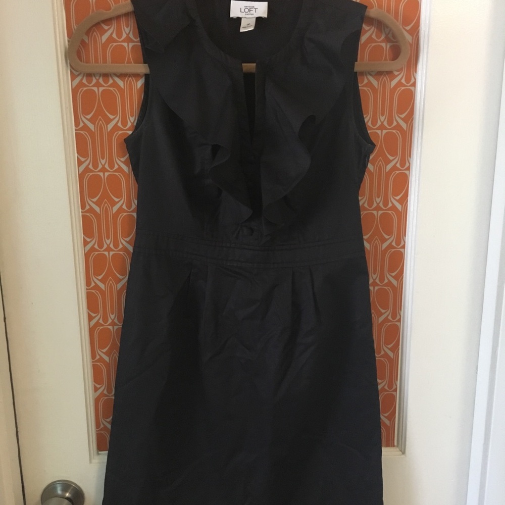 LOFT xxsp sleeveless tuxedo ruffle cotton shift